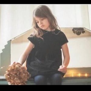 Louis Louise girls soft velvet black gold trim dress